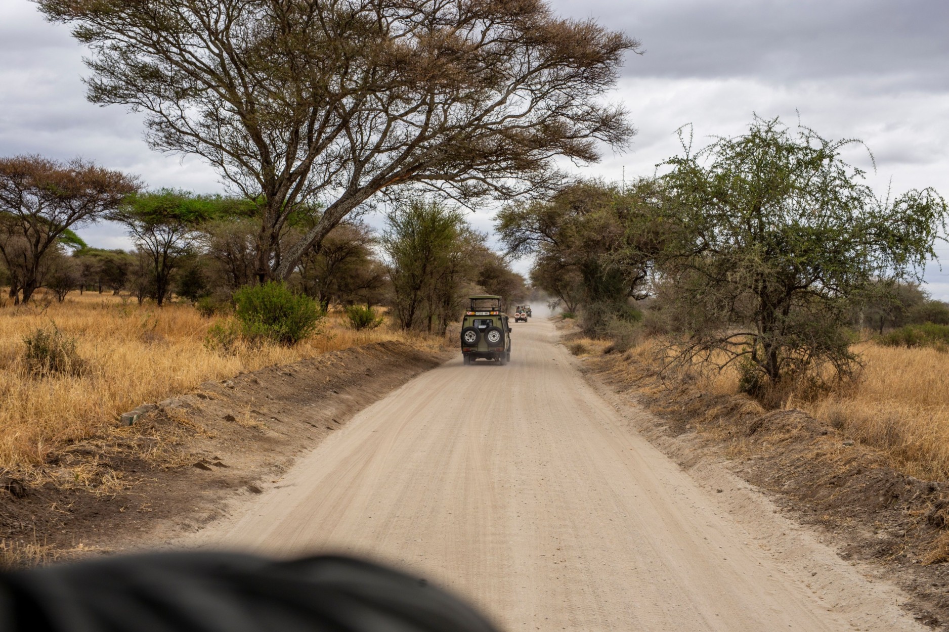 Safari vehicle at sunset in Ruaha National Park, Tanzania